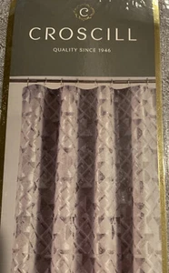 Croscill Sloan Gray 72” Square Fabric Shower Curtain Silver Metallic Geometric - Picture 1 of 8