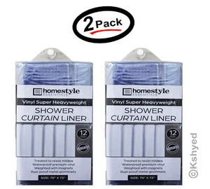 (2 Pack) PVC Vinyl Super Heavyweight Waterproof Shower Curtain Liner Clear Color - Picture 1 of 10