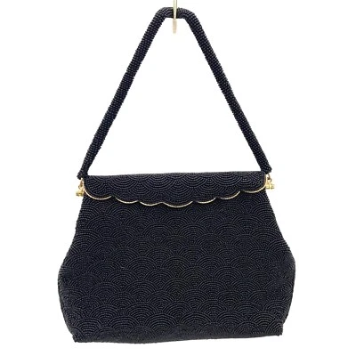 Bolsa de noite vintage Stephen Chu preta com micro miçangas acabamento recortado Art Deco - Imagem 1 de 4