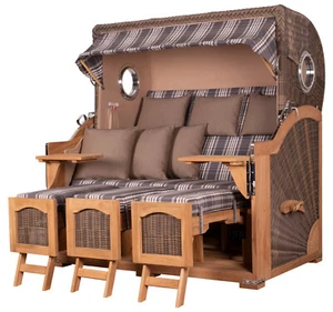 Strandkorb-Set - 3-Sitzer - Ammersee Grande XXL Teak - PE grau - Modell 522 - Bild 1 von 14