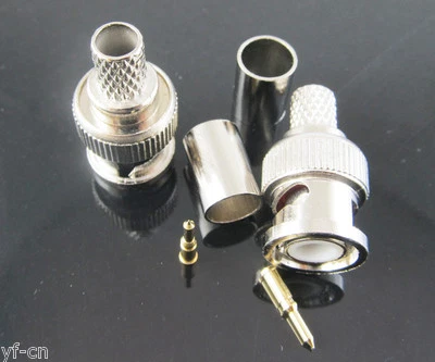 20 Sets Nickel Plated BNC Male Crimp Coaxial Straight Connector for RG59 Cable - Image 1 of 2
