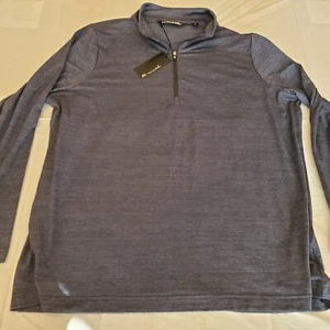 Travis Mathew Pullover Mens Large Heathered Navy 1/4 Zip Mock Neck Embroidered - Picture 1 of 9