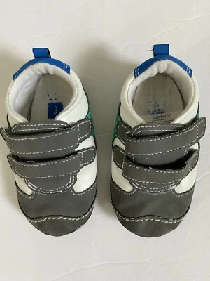 Carter's Baby Boy Size 3 Newborn 6 - 9 months Crib shoes Gray Blue White - Image 1 of 4