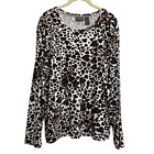Additions by Chicos Womens Knit Top XL Brown Animal Print Long Sleeves