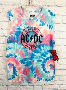 New ACDC Voltage Band T-Shirt Tank Top Large Tie Dye Blue & Pink Rock Music - Picture 1 of 5
