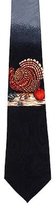 Tom Turkey Men's Neck Tie Thanksgiving Holiday Dinner Bird Black Gray Necktie - Picture 1 of 3