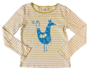Mini Boden Girls 7 8 Shirt Appliqué Long Sleeve Rooster Chicken Bird Striped Top - Picture 1 of 10