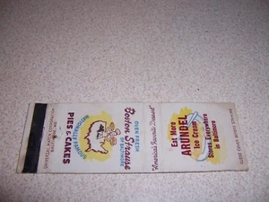 ARUNDEL ICE CREAM & BOSTON STRAUSE PIES & CAKES BALTIMORE MD VTG MATCHBOOK COVER - Picture 1 of 1