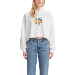 Levi's Women's Cropped Graphic Hoodie Sweatshirt Long Sleeve Size XL White - Picture 1 of 5