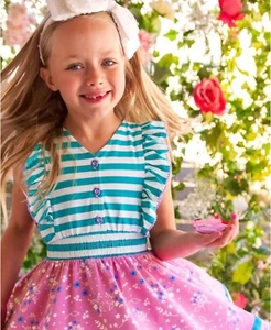 Girls Wildflowers clothing Striped/Floral Pink elastic waist Dress size 12 NWOT - Picture 1 of 6