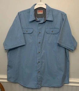 Wrangler Mens Shirt X-Large Blue Short Sleeve Button Up Collared Front Pockets - Picture 1 of 8