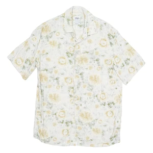 ZARA Mens Shirt Cream Linen Crazy Pattern S - Picture 1 of 6