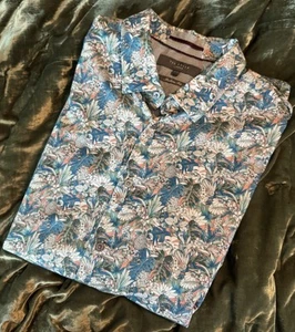 Ted Baker Blue Floral Button Down Shirt Flip Cuffs Size 17.5 - Picture 1 of 9