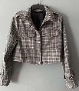 Stooch Women’s Medium Plaid Cropped Jacket Y2K Retro Preppy Style NWT - Picture 1 of 10