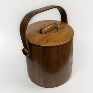 Vintage Ice Bucket Mid Century Danish Modern Walnut Wooden Shower Wedding Gift - Picture 1 of 9