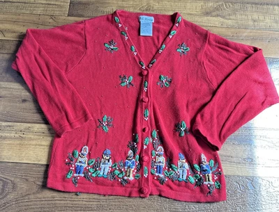 Cárdigan de Navidad Suéter Rojo Diseño BP Para Mujer’s M Bordado Juguete Soldados Foto 1 de 4