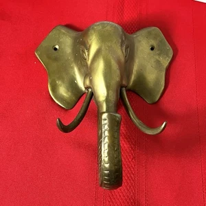 Vintage Messing Elefantenkopf & Koffer mit Stoßzähnen Haken Wand Hut Aufhänger oder Handtuchhalter - Bild 1 von 11