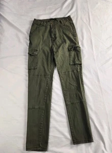 American Bazi Pants L Women Olive Green Cargo Utility Stretch Skinny Mid Rise  - Picture 1 of 14