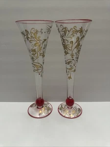 Vintage Pier 1 Jubilance GERIFFELTER CHAMPAGNER venezianischer Stil mundgeblasenes Glas 10,5" - Bild 1 von 9