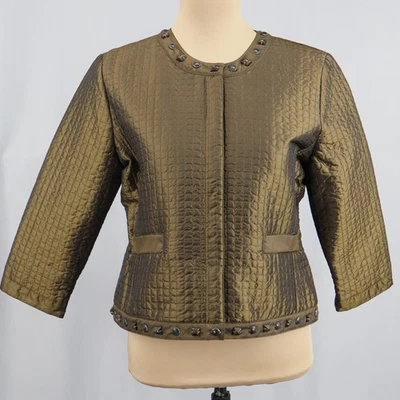 Ruby Rd Petite Quilted Studded Jacket Bronze Brown Blazer Size 12P Career Party - Image 1 of 4