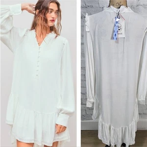 Cider lettuce trim broderie anglaise dress Sz  S asymmetrical hem bohemian boho - Picture 1 of 5