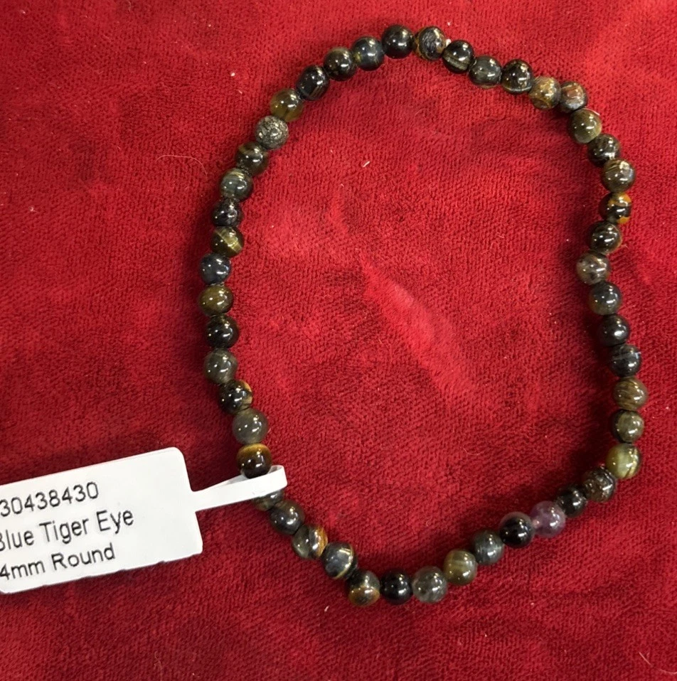 4毫米-蓝老虎眼-天然石珠-弹力手链- — 第 1/1 张图片
