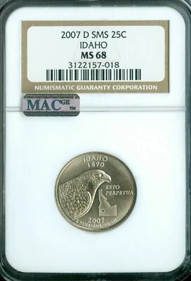 2007 D IDAHO QUARTER NGC MS68 SMS PQ 2ND FINEST REGISTRY MAC SPOTLESS  * - Image 1 of 4