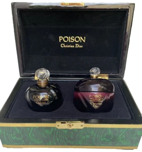 💝Vintage POISON Dior 1oz ESPRIT DE PARFUM Perfume +Cream In Wood Chest Gift Set - Picture 1 of 14