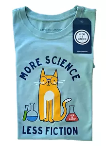 Life Is Good SS Shirt Crusher Tee MORE SCIENCE LESS FICTION CAT Chest43in Mens M - Picture 1 of 7