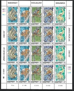 Guernsey #420a 1989 Monkeys sheet of 20 MNH - Picture 1 of 2