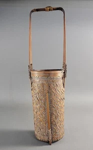 Antique Japanese Multi Sided lacquered Ikebana Bamboo Flower Basket #2 - Picture 1 of 11