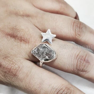 NATURAL HERKIMER DIAMOND 925 STERLING SILVER STAR STONE ADJUSTABLE WOMENS RING - Picture 1 of 5