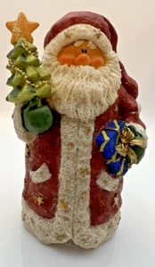 SANTA Figurine Molded Material Holding Tree And Presents Decorator 6" - Nice - Picture 1 of 4