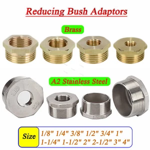 BSPT Male to Female Reducing Bush Adaptors Nipple-Socket Brass/Stainless Steel - Picture 1 of 81