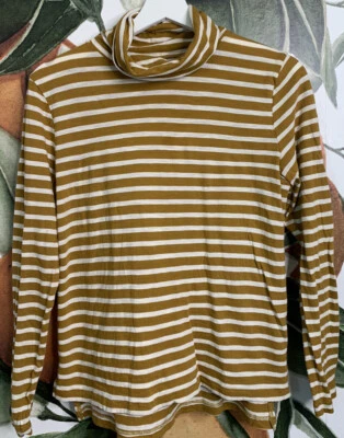 Camisa Madewell Top Pequeña Rayas Amarillo Mostaza Cuello Alto Manga Larga Algodón Foto 1 de 4