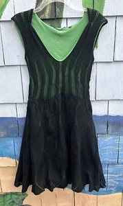 Knitted & Knotted Anthropologie Black Green Knit Overlay Tulle Dress Size XS - Picture 1 of 16