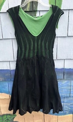 Knitted & Knotted Anthropologie Black Green Knit Overlay Tulle Dress Size XS - Image 1 of 4