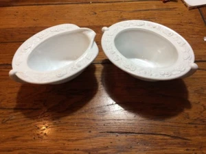 Vintage Milk Glass Sugar and Creamer ~ Raised Flowers on Top Edges - Picture 1 of 5