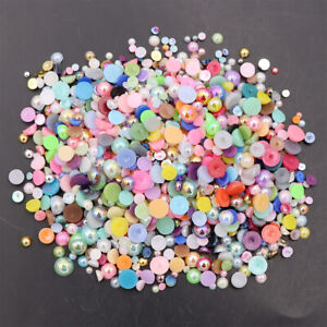 AB Color Imitation Pearls Half Round Flatback Beads Plastic Glitters Decorations