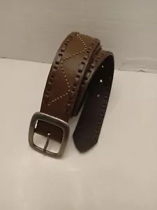 Enmon Genuine Leather Brass Buckle Studded Brown Belt M Medium 000-138 - Picture 1 of 8