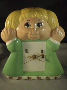 VINTAGE 1983 KERAMIK KOHL PATCH KINDER PUPPE SCHREIBTISCHUHR RARITÄT FUNKTIONIERT USA ERICA SCHÖN - Bild 1 von 12