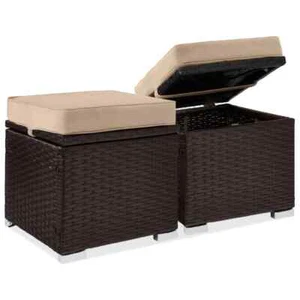 Brown Wicker Outdoor Ottoman, Multi-Purpose Outdoor Patio Furniture with Removab - Picture 1 of 7