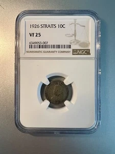 1926 British Malaysia Straits Settlements 10 Cent Silver Coin VF25 NGC - Picture 1 of 2