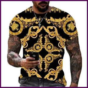 Luxus Barock Stil 3D Druck Herren T-Shirts Mode Rundhals Kurzarm - Bild 1 von 38