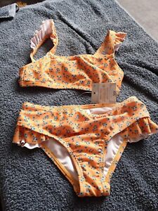 New With Tags Girls Primark Mustard And Blue Floral Print Bikini Age 3 To 4...