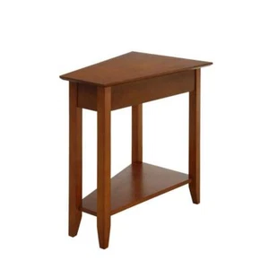 Convenience Wedge End Table 16"W x 24"H Wood Frame W/ Bottom Shelf Storage Brown - Picture 1 of 4