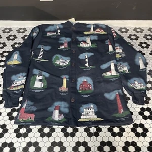 Art Unlimited Light House AOP Sweater Adult Medium Blue Button Up Vintage - Picture 1 of 6