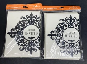 Lot Of 2 Hallmark Halloween Party Invitations Glittery Gothic Design 20 Cards - Picture 1 of 2