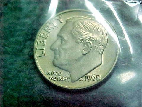 1968 P  ROOSEVELT  DIMES      BU    IN CELLO Cover