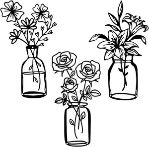 3-Piece Black Metal Flowers Wall Art Decor Minimalist Vase Wall Art Metal Wall S - Picture 1 of 12